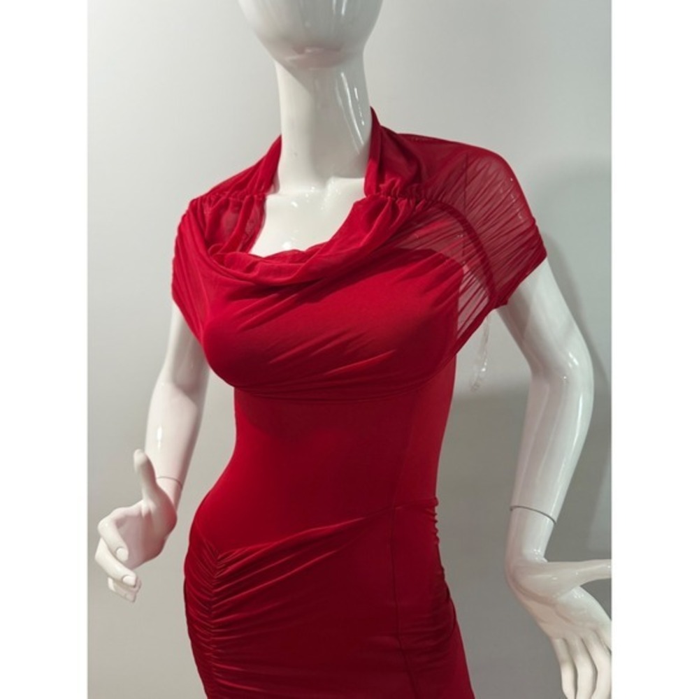 MESHKI Red Off Shoulder Ruched Mesh Maxi Dress Size XXl - Picture 11 of 17